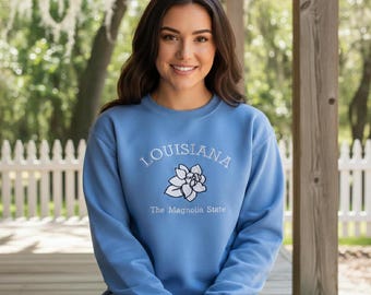 Embroidered Louisiana Sweatshirt: Magnolia State Flower Crewneck