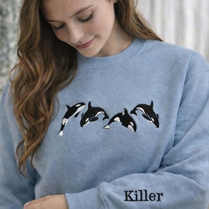 Embroidered Orca Sweatshirt, Whale Embroidered Crewneck, Ocean Sweater, Christmas gift for her