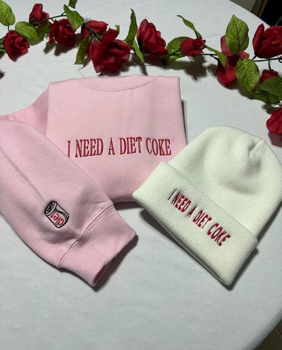 I Need A Diet COKE Embroidered sweatshirt; Pop Caffeine Cola Drink crewneck; Minimalist Trendy Sweater
