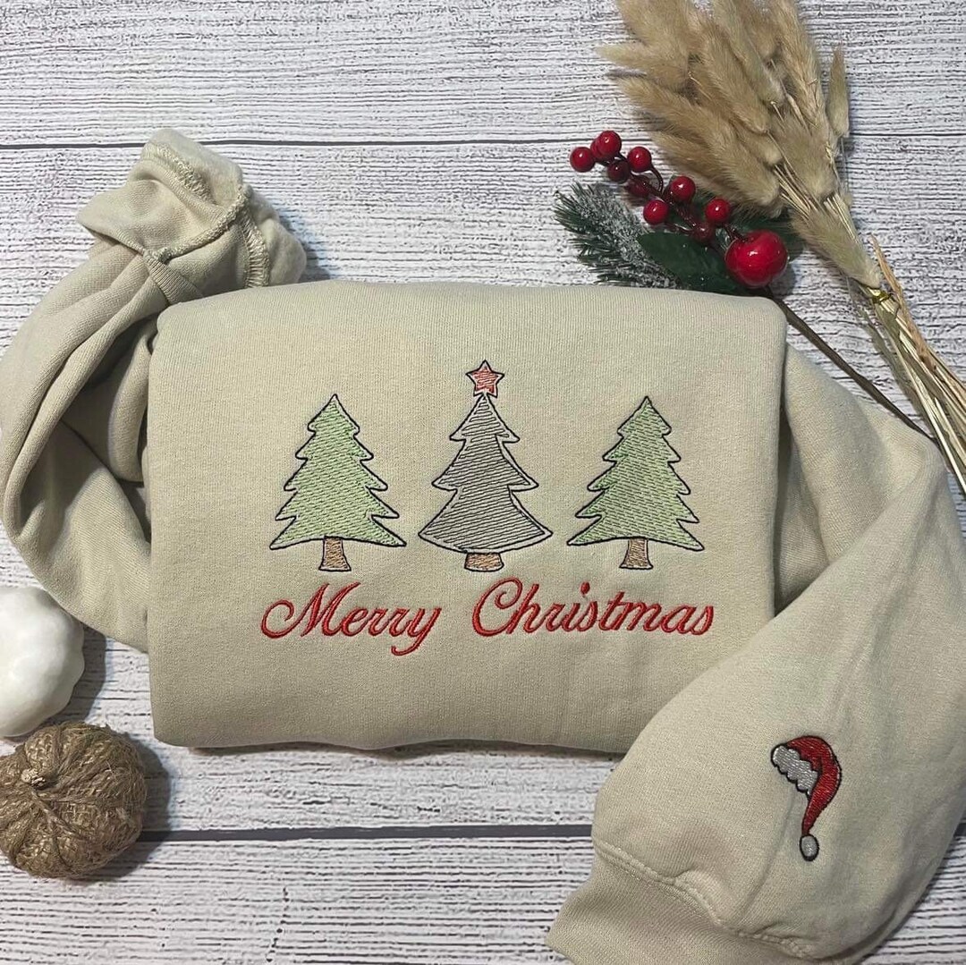 Embroidered Letter Christmas Round Neck Sweatshirt