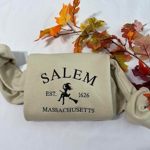 Salem Witch Embroidered Sweatshirt: Spooky Halloween Crewneck