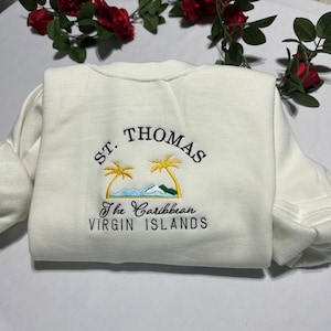 Moletom bordado de São Tomás; Moletom personalizado de São Tomás, Ilhas Virgens Americanas, Presente para despedida de solteira nas Ilhas Virgens Caribenhas