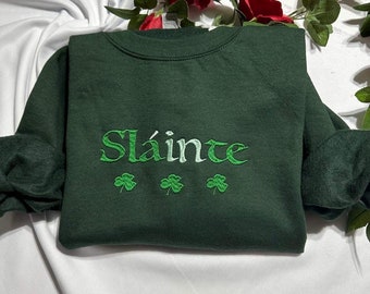 Slainte Embroidered Sweatshirt: Shamrock St. Patrick's Day Crewneck