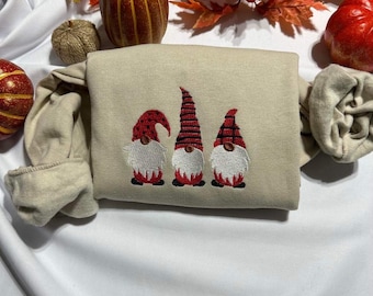 Embroidered Christmas Gnomes Sweatshirt: Retro Holiday Sweater