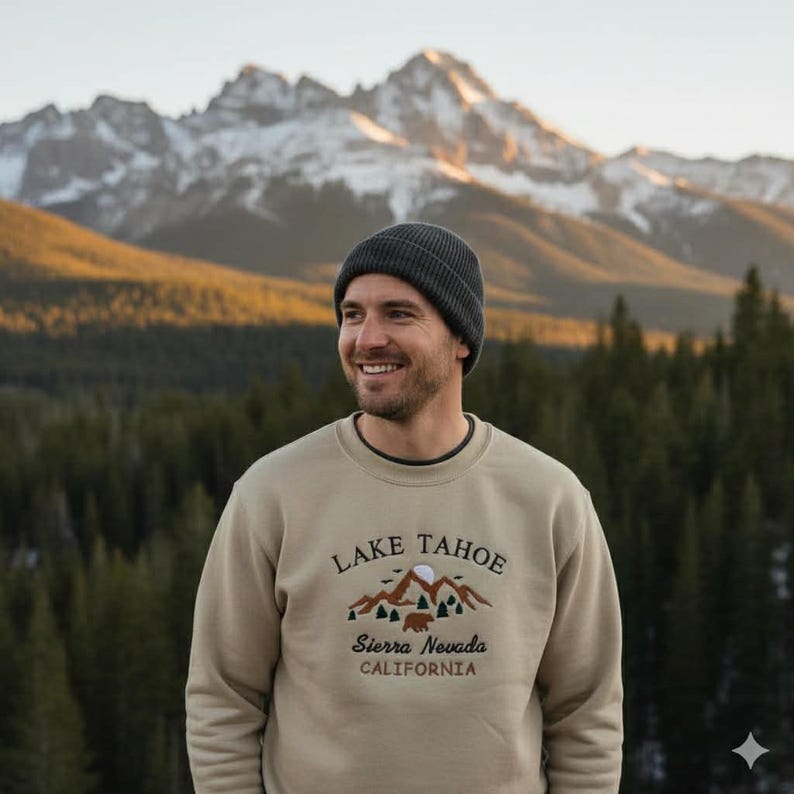 Embroidered Lake Tahoe Sweatshirt, Sierra Nevada Mountain Hoodie image 1