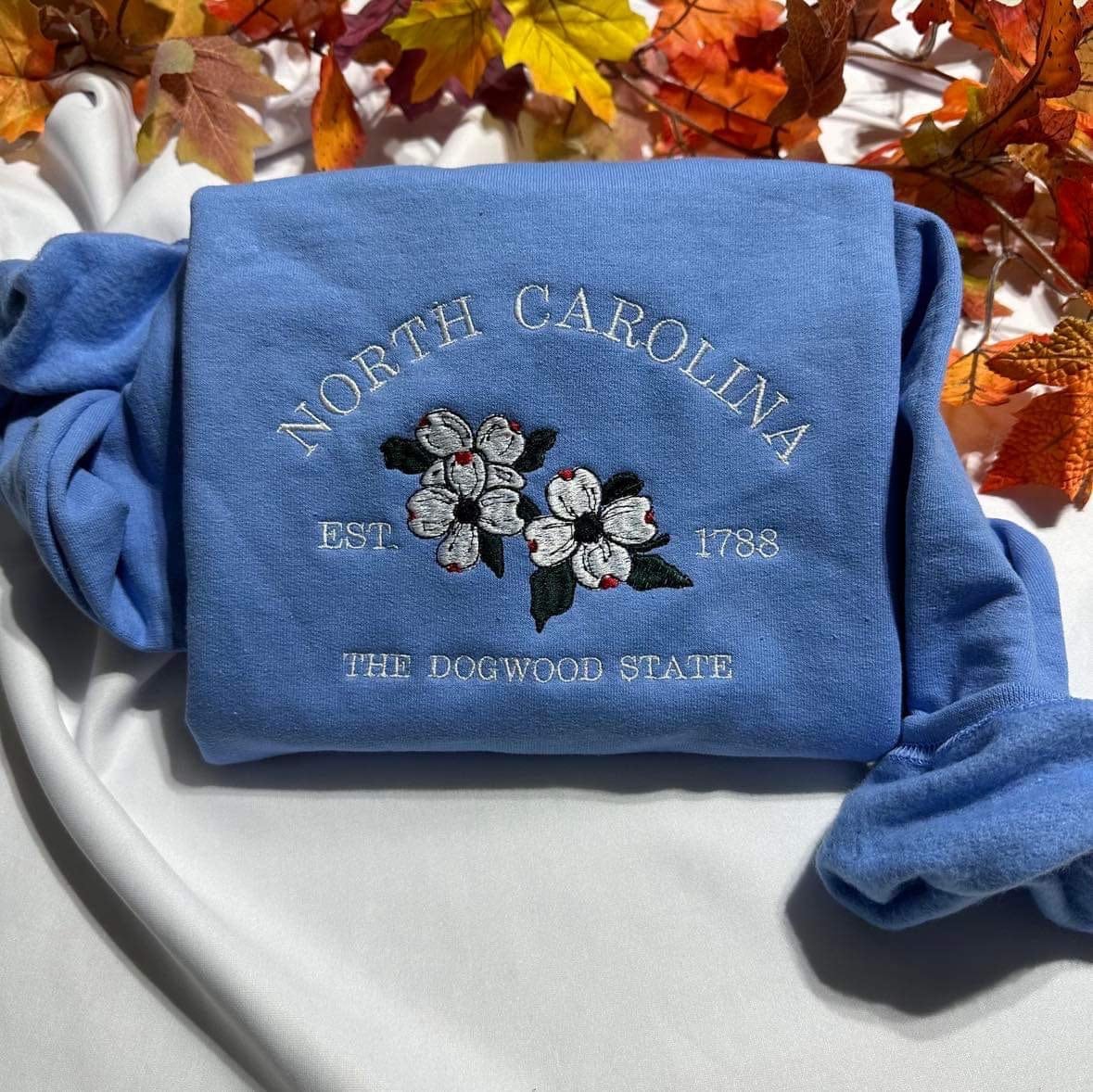 Embroidered North Carolina Dogwood Sweatshirt: State Flower Crewneck