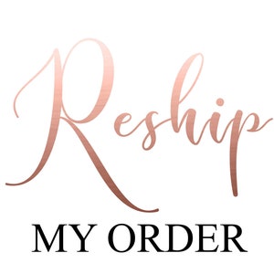 Pode incluir: Um logotipo com o texto "Reship My Order" em cor ouro rosa. A palavra "Reship" está em uma fonte cursiva e as palavras "My Order" estão em uma fonte sem serifa.