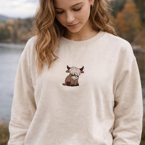 Embroidered Highland Cow Hoodie: Farm Animal Gift image 1