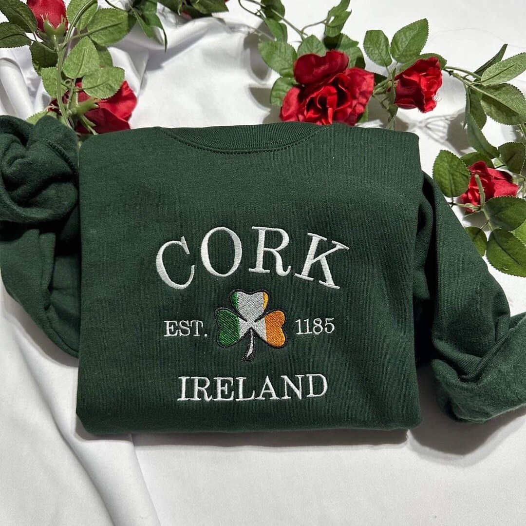 Cork Ireland Embroidered Sweatshirt: Patrick's Day Crewneck
