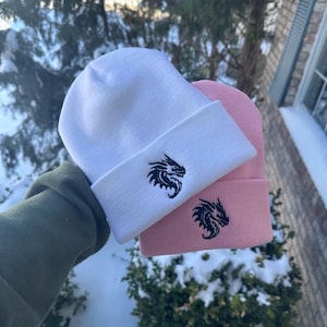 Dragon Embroidered Beanie: Fantasy Knit Winter Hat