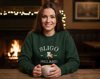 Embroidered Sligo Ireland Sweatshirt: Shamrock Flag, St. Patrick's Day Gift