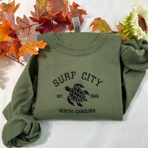 Surf City NC Embroidered Sweatshirt – Custom North Carolina Crewneck, Bachelorette or Bridal Shower Gift, Christmas Coastal Gift for Her,