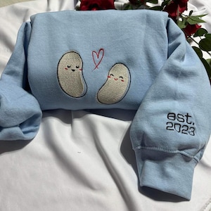 Personalised Bean embroidered Sweatshirt,  cute customisable couple Bean with est. year  embroidered on the cuff of the crewneck,