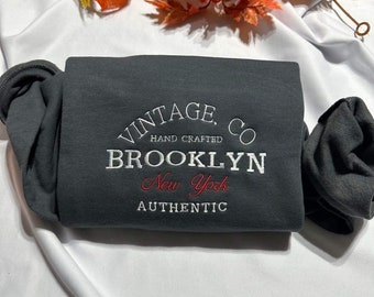 Vintage. CO Brooklyn embroidered sweatshirt; hand crafted Brooklyn authentic embroidered crewneck. New York Vintage CO embroidered shirt.