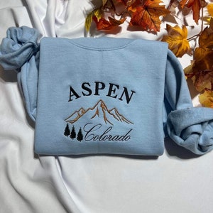 Aspen Colorado embroidered sweatshirt; Aspen Colorado embroidered crewneck, unique holiday gift