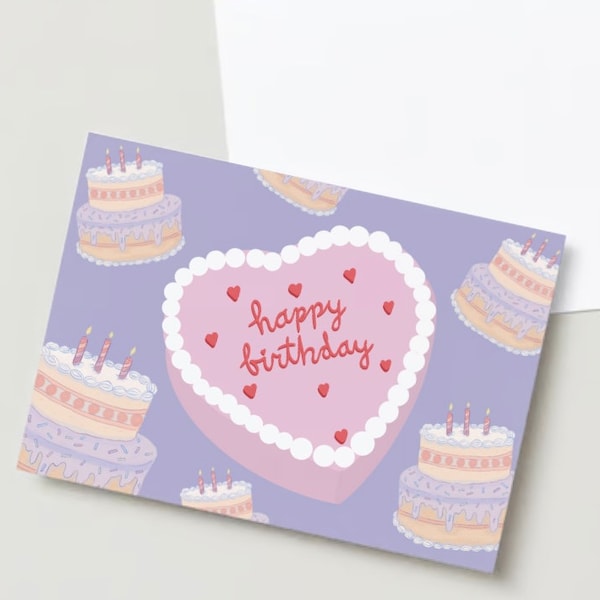 Happy Birthday - Birthday cake - pdf download - afdrukbare kaart - leuke verjaardagskaart voor een vriend of familielid - 2024