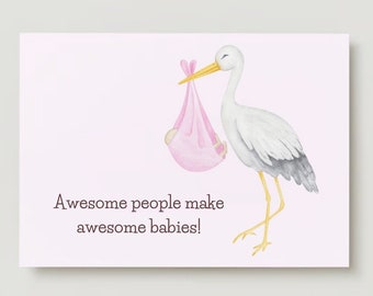 cute card for a newborn baby - cheerful pink card for a girl - it's a digital download - environmentally friendly - 2024