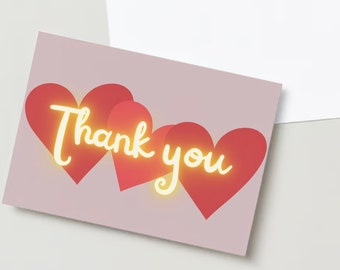 Template - Thank you card with hearts and gold - printable - pdf download - 2024 - environmentally friendly - card