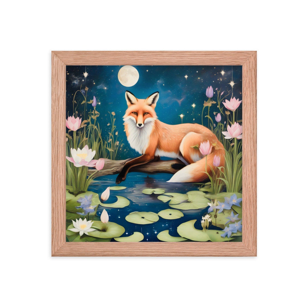 Fox Among Water Lilies, Framed Photo Paper Poster - Etsy