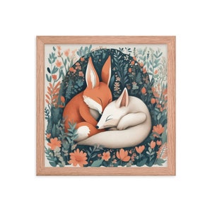 Cuddling Baby Foxes, Nursey or Kids Room art - Baby Shower, Home Decor - Framed photo paper poster