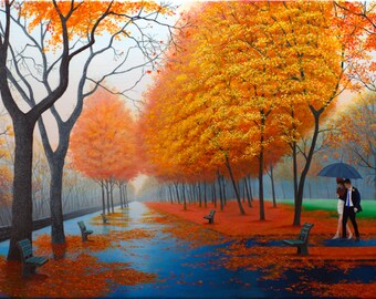 Original oil painting PRINT "Autumn Park Reflections"