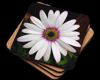 White and Pink Daisy Cork-back coaster