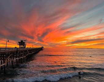 San Clemente Pier Sunset with Surfer