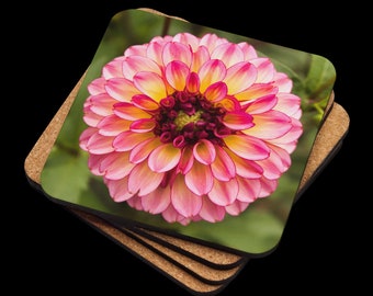 Pink and Red Dahlia Cork-back coaster