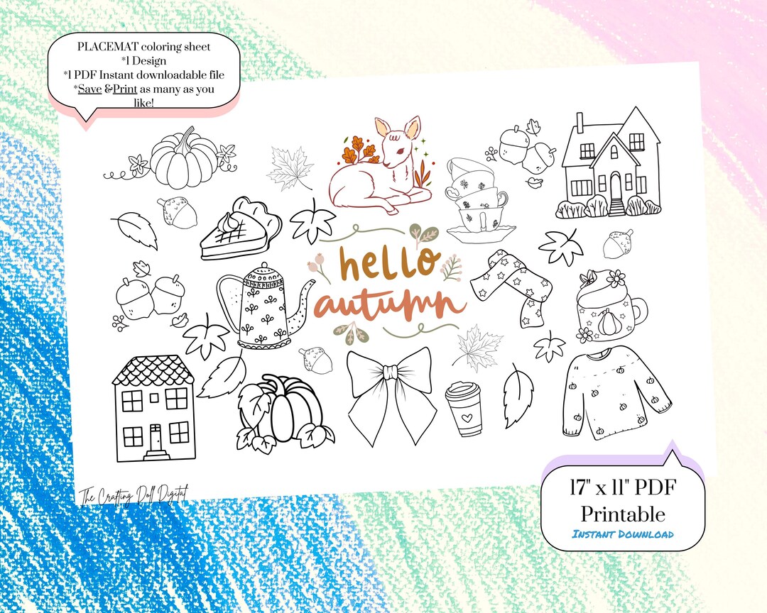 Hello Autumn Coloring Sheet Ledger Size 17"x 11" Ledger Size - Etsy