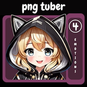 Chibi Girl in a Cat Hood / PNGtuber / Premade Streaming Model / PNG tuber Model /  Reactive Avatar for Streaming / Veadotube / Twitch / OBS