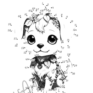Cute Dog - Dot-to-Dot Printable Worksheet, Connect the Dots Worksheet, Animal Dot-to-Dot Printable Design, Dot to Dot Game, Kids Education