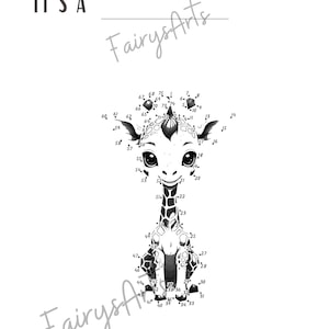 Giraffe - Dot-to-Dot Printable Worksheet, Connect the Dots Worksheet, Animal Dot-to-Dot Printable Design, Dot to Dot Game, Kids Education
