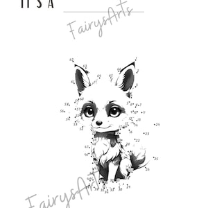 Cute Fox - Dot-to-Dot Printable Worksheet, Connect the Dots Worksheet, Animal Dot-to-Dot Printable Design, Dot to Dot Game, Kids Education