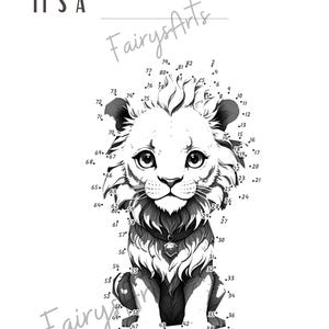 Lion - Dot-to-Dot Printable Worksheet, Connect the Dots Worksheet, Animal Dot-to-Dot Printable Design, Dot to Dot Game, Kids Education