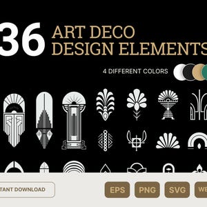 Art Deco/Nouveau Ornamental Elements EPS SVG & PNG, Gatsby Style Elements, Wedding Graphics, 1920s, 1900, Commercial 0K