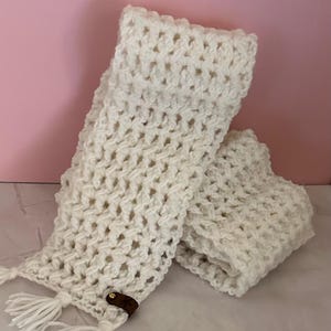 Crocheted White Fringed Scarf