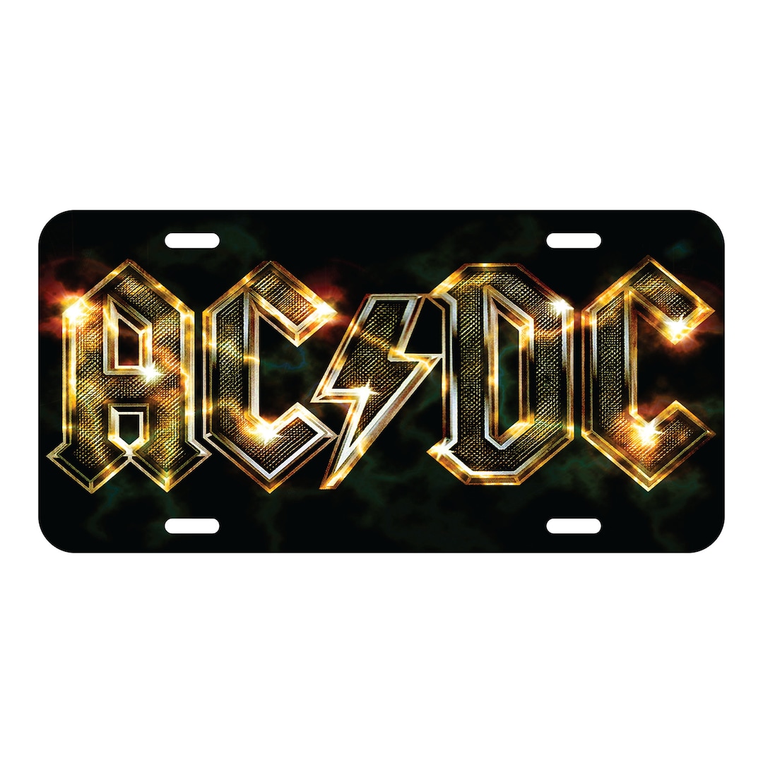 AC/DC Logo Front License Plate Collection Yellow Electric Sparks Rock ...