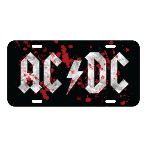 AC/DC Logo Front License Plate Collection - Edgy Blood Splatter Design - Rock 'n' Roll Car Styling and Ultimate Music Fan Gift Enthusiasts