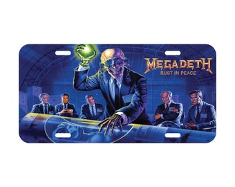 Megadeth Vic Rattlehead Front License Plate Rust in Peace Inspired Custom Metal Thrash Car Tag - Heavy Metal Fan Decor - Album Art - Skull