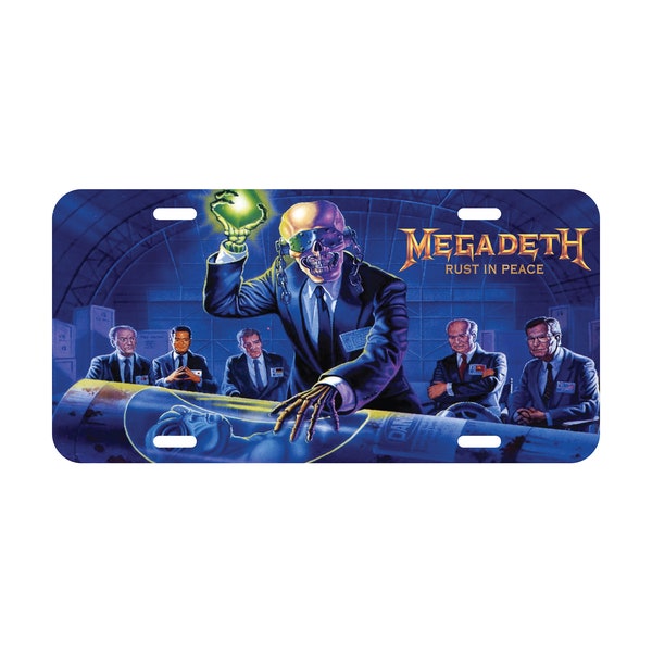 Megadeth Vic Rattlehead Front License Plate Rust in Peace Inspired Custom Metal Thrash Car Tag - Heavy Metal Fan Decor - Album Art - Skull