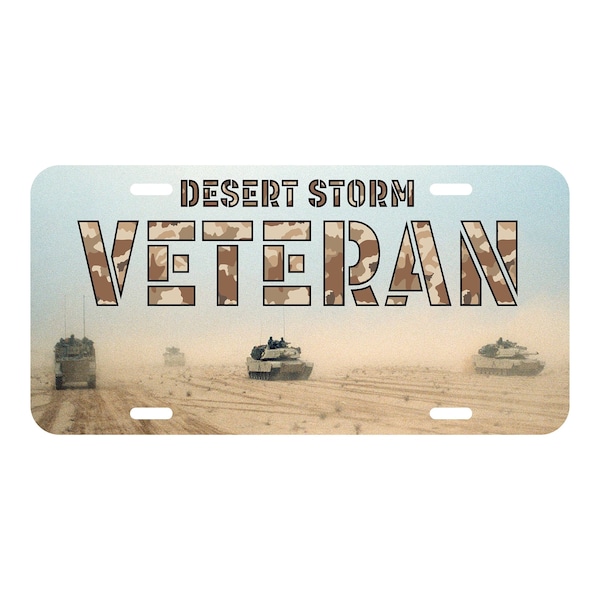 Desert Storm Veteran License Plate - Commemorative Tank Design - Camouflage - Military Pride - Car Front Decor for Patriots and War Heroes