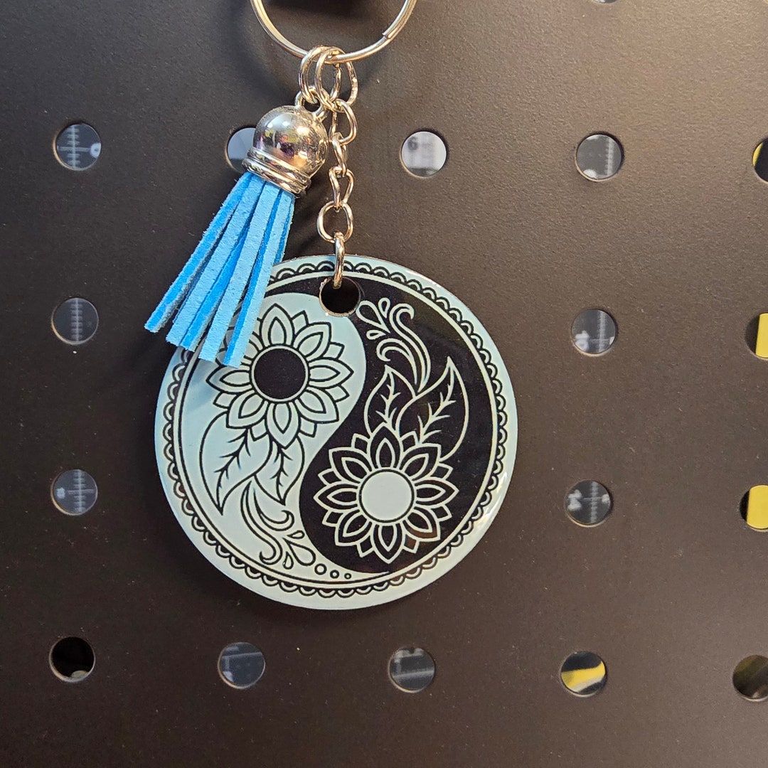 Zen Keychain Blue Floral Zen Keychain Gift Idea - Etsy