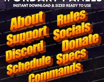 Retro Orange WordArt Stream Panels | Twitch, YouTube, Discord (PNG)