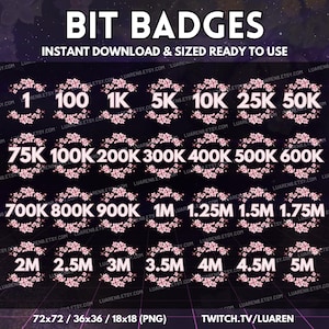28 Set Cherry Blossom Tree Sprigs / Sakura Streaming Bit Tier Badges | Twitch Youtube Discord Kick | Cute, Pastel, Kawaii, Gaming, Streamer