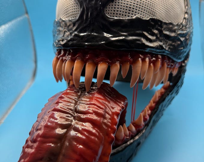 Featured listing image: 3D Printed (Venom-inspired) Mask: Moving Jaw.