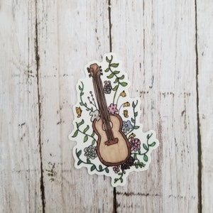 Guitar with flowers sticker, hand drawn guitar and flowers, guitar and flowers, guitar sticker, guitar illustration