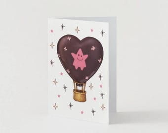 Chocolate Star Heart Balloon Card - Valentines Day, Anniversary gift