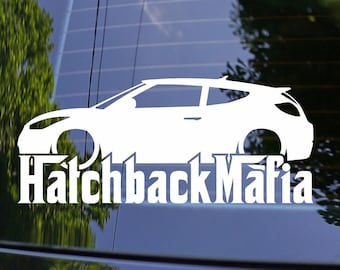 Lowered HATCHBACK MAFIA Car Silhouette Decal Sticker for Hyundai Veloster Turbo