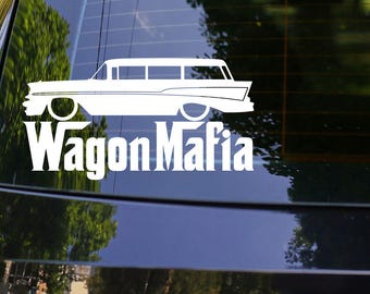 Lowered WAGON MAFIA Car Silhouette Decal Sticker for 1957 Chevrolet Bel Air 210