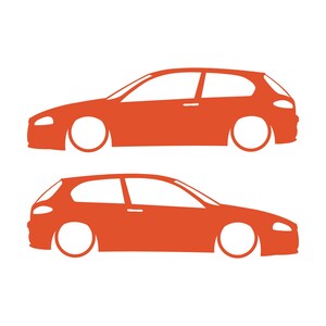 Set Of 2 Lowered Car Silhouette Decal Stickers For Alfa Romeo 147 Facelift 2005+ 3-DOOR Hatchback Orange